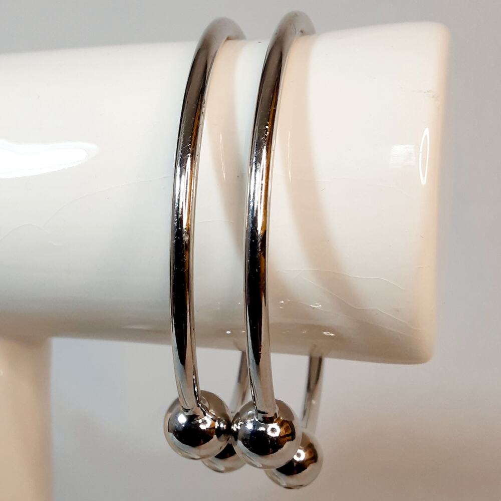 Silver Tone Polished Stacking Ball End Cuff Bracelet Duet